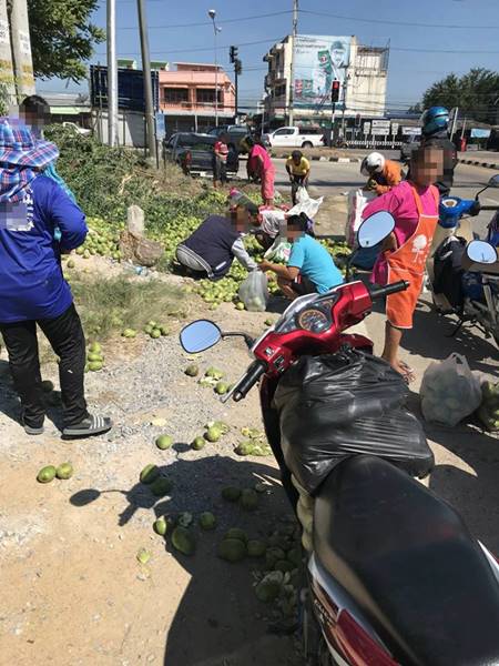 รถขนมะม่วง 9.5 ตัน คว่ำกลางสี่แยก รถขนมะม่วง 9.5 ตัน คว่ำกลางสี่แยก