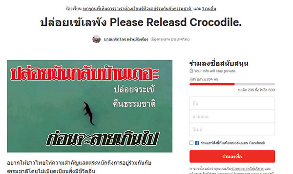 ผุดแคมเปญ ปล่อยจระเข้ภูเก็ตคืนทะเล ชาวบ้านยันเห็นมานับสิบปีไร้ปัญหา ผุดแคมเปญ ปล่อยจระเข้ภูเก็ตคืนทะเล ชาวบ้านยันเห็นมานับสิบปีไร้ปัญหา