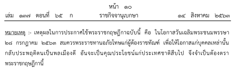 พระราชกฤษฎีกา พระราชทานอภัยโทษ 2563 พระราชกฤษฎีกา พระราชทานอภัยโทษ 2563