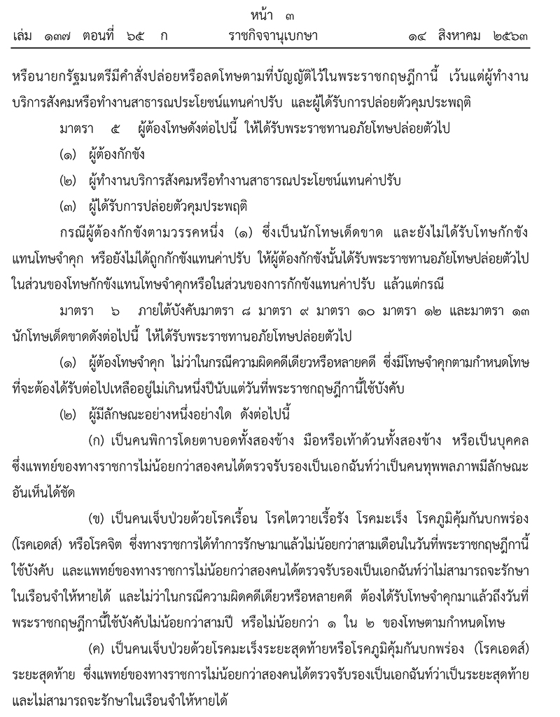 พระราชกฤษฎีกา พระราชทานอภัยโทษ 2563 พระราชกฤษฎีกา พระราชทานอภัยโทษ 2563