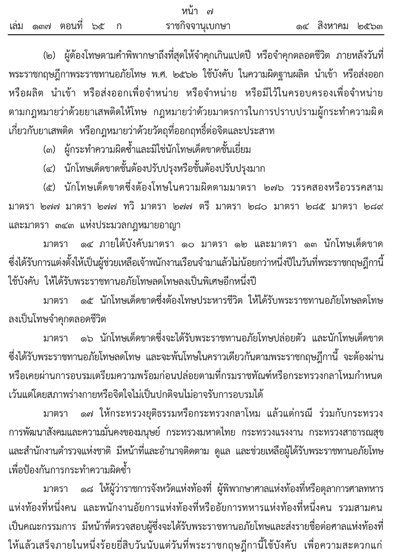 พระราชกฤษฎีกา พระราชทานอภัยโทษ 2563 พระราชกฤษฎีกา พระราชทานอภัยโทษ 2563