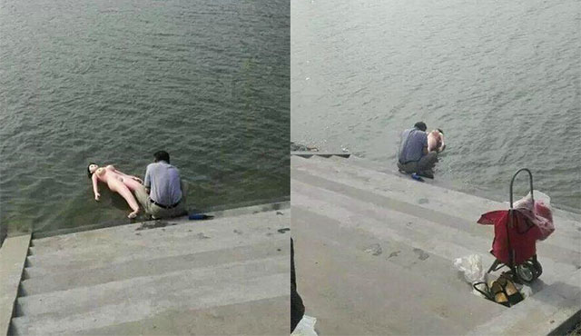 อาตี๋จับตุ๊กตายาง ล้างตัวริมแม่น้ำ ทำผู้คนสะดุดมองกันตาค้าง ! อาตี๋จับตุ๊กตายาง ล้างตัวริมแม่น้ำ ทำผู้คนสะดุดมองกันตาค้าง !