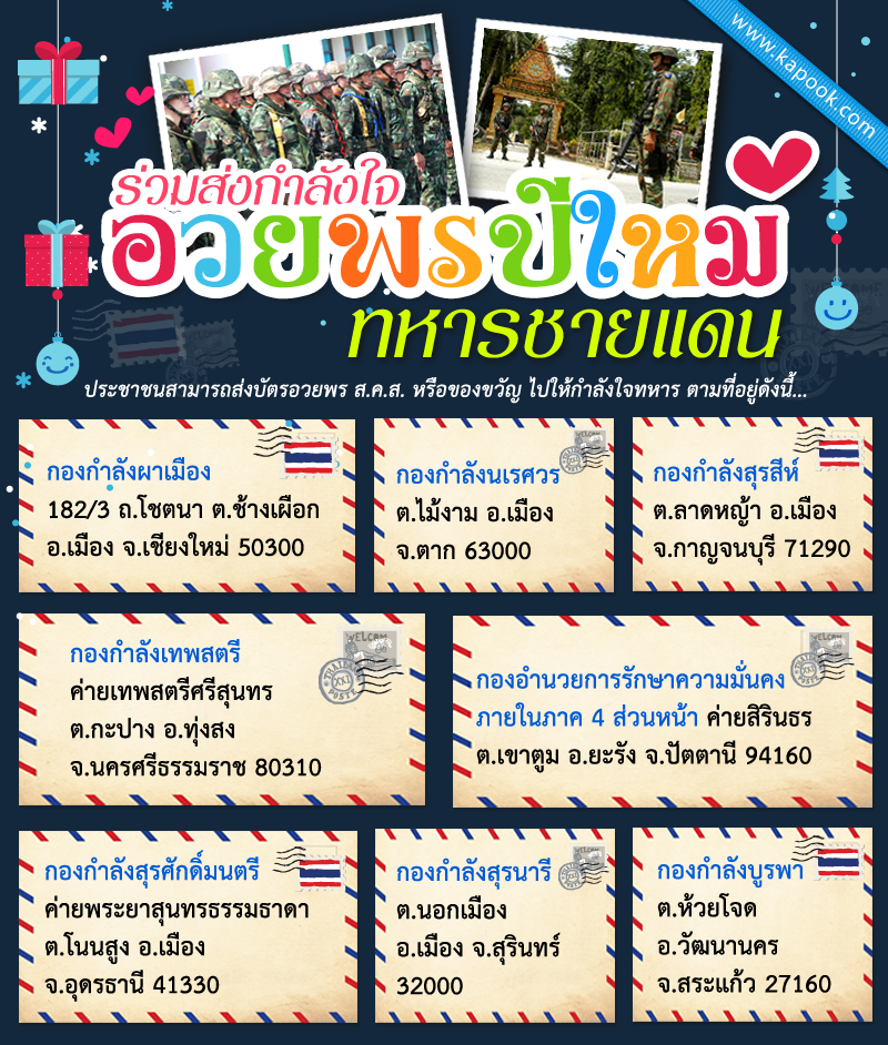 อวยพรปีใหม่ทหารชายแดน เชิญชวนคนไทย ร่วมส่งกำลังใจ อวยพรปีใหม่ทหารชายแดน เชิญชวนคนไทย ร่วมส่งกำลังใจ