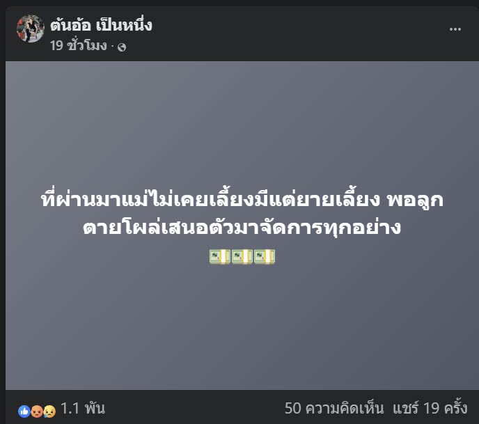 เพจต้นอ้อ เป็นหนึ่ง แขวะแม่แบงค์ เลสเตอร์ พอลูกตายถึงโผล่เสนอตัวจัดการ เพจต้นอ้อ เป็นหนึ่ง แขวะแม่แบงค์ เลสเตอร์ พอลูกตายถึงโผล่เสนอตัวจัดการ