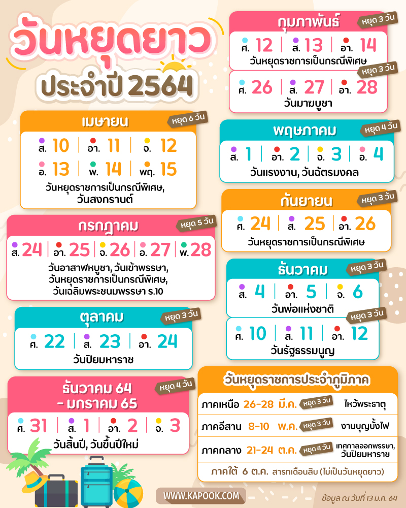 วันหยุดยาว 2564 วันหยุดยาว 2564