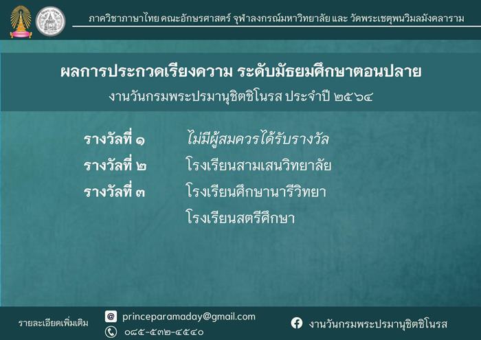 ประกวดเขียนเรียงความ งานวันกรมพระปรมานุชิตชิโนรส ประกวดเขียนเรียงความ งานวันกรมพระปรมานุชิตชิโนรส