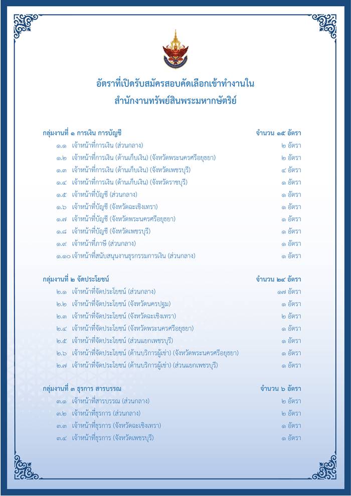 สำนักงานทรัพย์สินพระมหากษัตริย์ รับสมัครงาน 79 อัตรา สำนักงานทรัพย์สินพระมหากษัตริย์ รับสมัครงาน 79 อัตรา