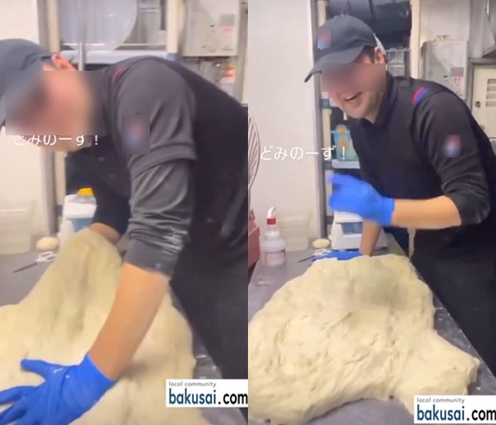 พนักงานร้านพิซซ่าแคะจมูก ป้ายลงแป้งพิซซ่า พนักงานร้านพิซซ่าแคะจมูก ป้ายลงแป้งพิซซ่า