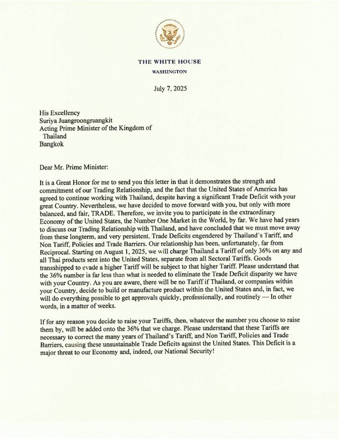 โดนัลด์ ทรัมป์ เก็บภาษีไทย 36% โดนัลด์ ทรัมป์ เก็บภาษีไทย 36%