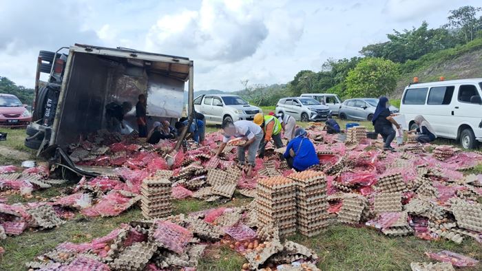 รถขนไข่คว่ำ ชาวบ้านแห่เก็บ รถขนไข่คว่ำ ชาวบ้านแห่เก็บ