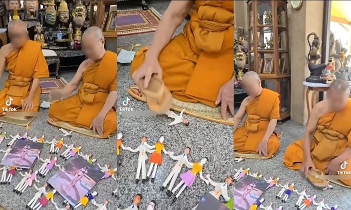 พระทำพิธีใช้รองเท้าทุบหุ่น พระทำพิธีใช้รองเท้าทุบหุ่น