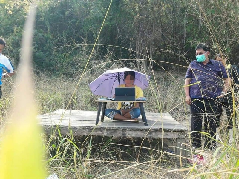 เด็กเรียนออนไลน์กลางแจ้ง เด็กเรียนออนไลน์กลางแจ้ง