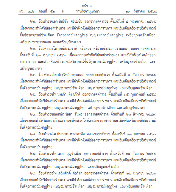โปรดเกล้าฯ ให้ถอดยศตำรวจและเรียกคืนเครื่องราชอิสริยาภรณ์ โปรดเกล้าฯ ให้ถอดยศตำรวจและเรียกคืนเครื่องราชอิสริยาภรณ์