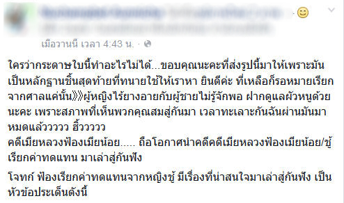 เมียหลวง โพสต์แนะวิธีฟ้องเมียน้อย เมียหลวง โพสต์แนะวิธีฟ้องเมียน้อย