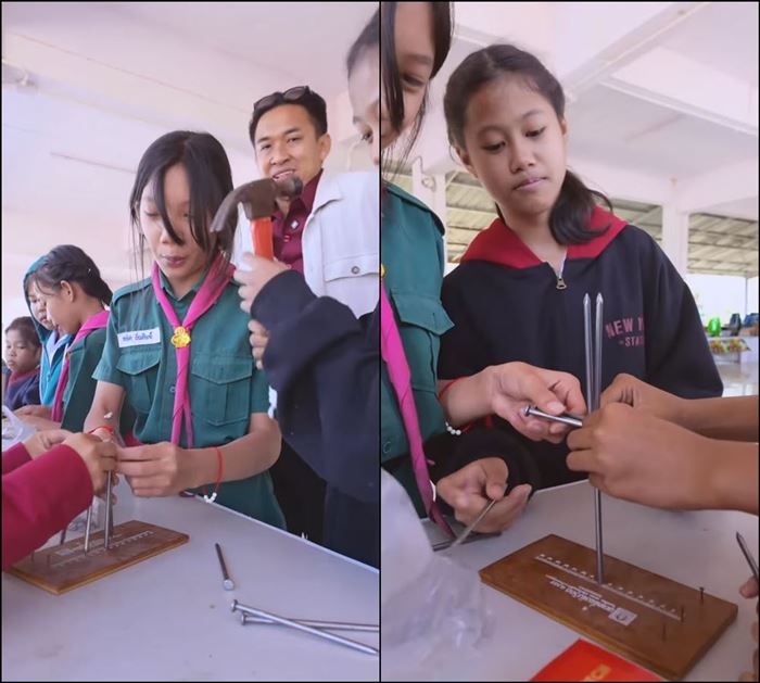 ครูท้านักเรียน วางตะปู 14 ตัวบนตะปูตัวเดียว ลั่นแก้ได้ให้ 500 ครูท้านักเรียน วางตะปู 14 ตัวบนตะปูตัวเดียว ลั่นแก้ได้ให้ 500