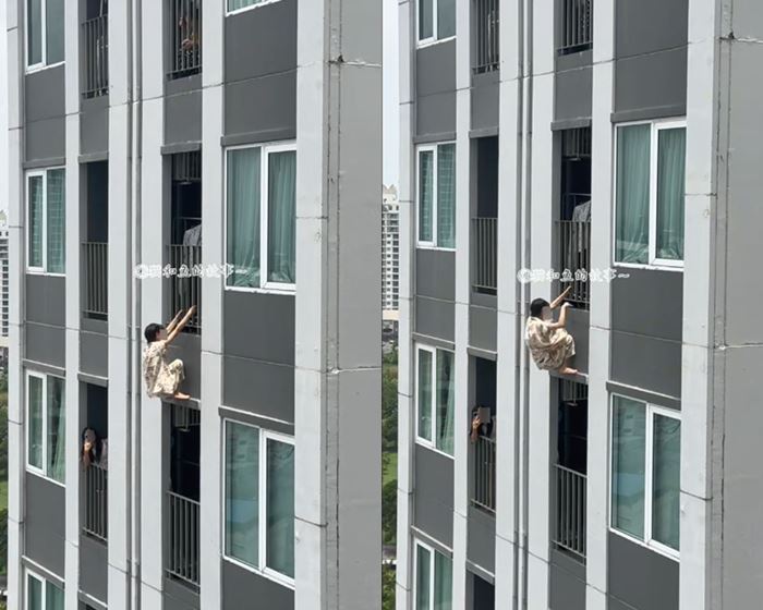 หนุ่มปีนตึกประชดรัก ร่างห้อยสุดหวาดเสียว หนุ่มปีนตึกประชดรัก ร่างห้อยสุดหวาดเสียว