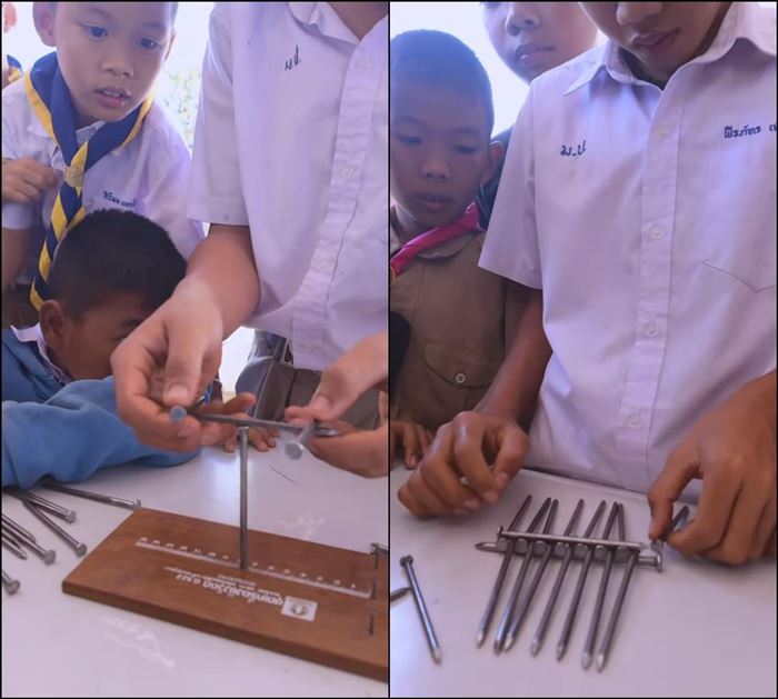 ครูท้านักเรียน วางตะปู 14 ตัวบนตะปูตัวเดียว ลั่นแก้ได้ให้ 500 ครูท้านักเรียน วางตะปู 14 ตัวบนตะปูตัวเดียว ลั่นแก้ได้ให้ 500