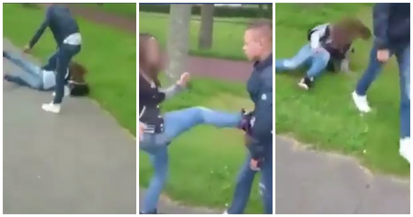 เลวสมบูรณ์แบบ หนุ่มวัยรุ่นคึกคะนอง ปรี่เตะขาสาวล้มฟาดพื้น เลวสมบูรณ์แบบ หนุ่มวัยรุ่นคึกคะนอง ปรี่เตะขาสาวล้มฟาดพื้น