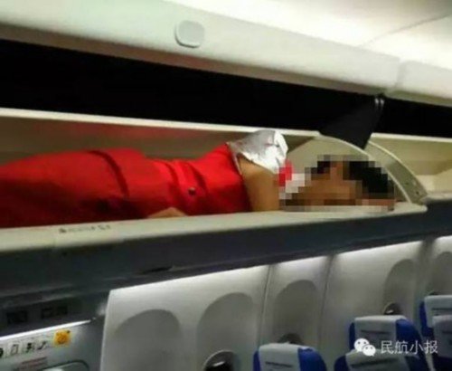 ว่อนเน็ต แอร์โฮสเตสนอนในช่องเก็บสัมภาระ อ้างเป็นการรับน้อง ว่อนเน็ต แอร์โฮสเตสนอนในช่องเก็บสัมภาระ อ้างเป็นการรับน้อง