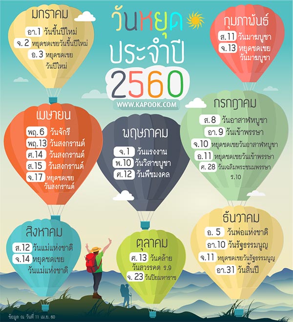 วันหยุด 2560 วันหยุด 2560