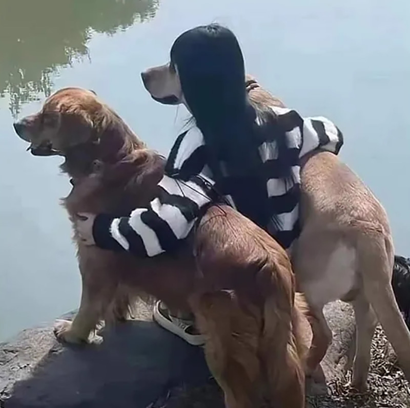 เมื่อให้แฟนหนุ่มถ่ายรูป สาวนั่งโพสท่ากอดหมา 2 ตัว เมื่อให้แฟนหนุ่มถ่ายรูป สาวนั่งโพสท่ากอดหมา 2 ตัว