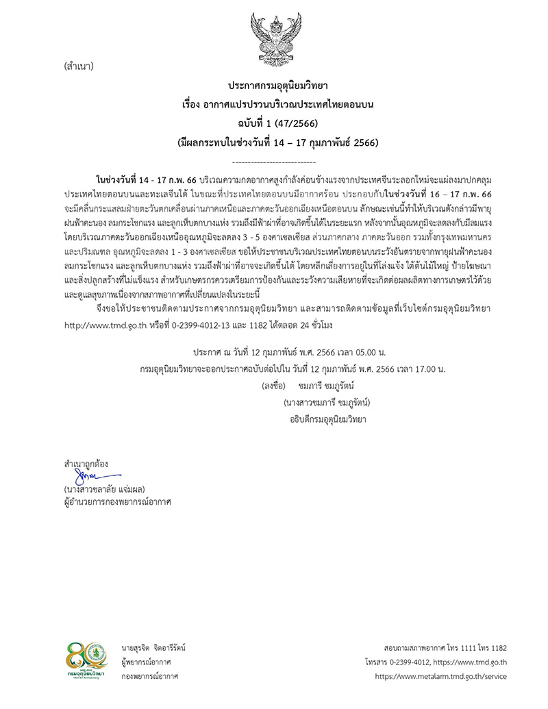 กรมอุตุฯ เตือน 14 17 กพ อากาศแปรปรวน กรมอุตุฯ เตือน 14 17 กพ อากาศแปรปรวน