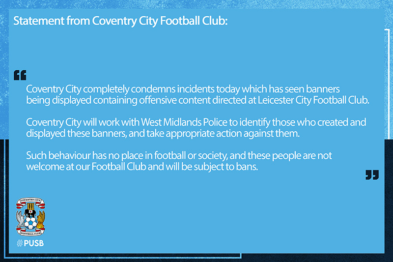 เลสเตอร์ แถลงการณ์ประณามแฟนบอลโคเวนทรี เลสเตอร์ แถลงการณ์ประณามแฟนบอลโคเวนทรี
