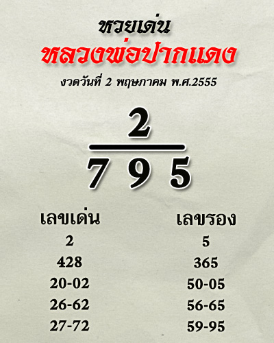 หวยเด็ด หลวงพ่อปากแดง 2 พฤษภาคม 2555