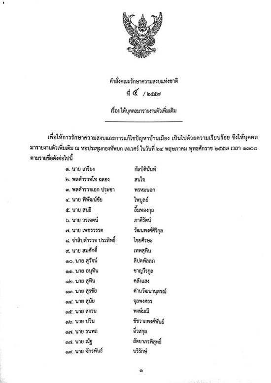 คสช. เรียกรายงานตัวเพิ่มอีก 35 คน-คนดังเพียบ คสช. เรียกรายงานตัวเพิ่มอีก 35 คน-คนดังเพียบ
