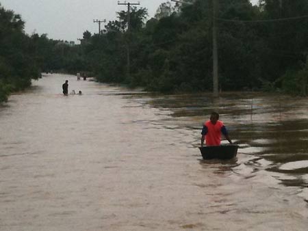 น้ำท่วม อ.ท่าช้าง จ.นครราชสีมา เครดิต: @meltyvanilla