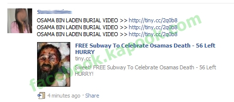 Spam Facebook บิน ลาเดน Osama Bin laden