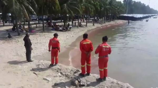 ทะเลบางแสนกลายเป็นสีชมพู