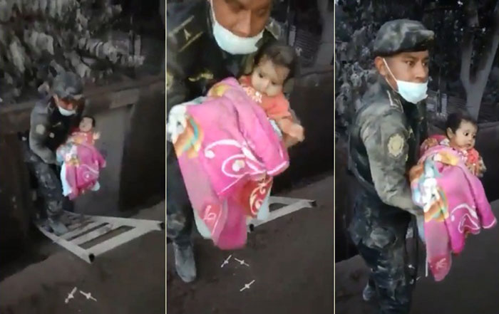 คลิปตำรวจช่วยทารก ภูเขาไฟระเบิด กัวเตมาลา