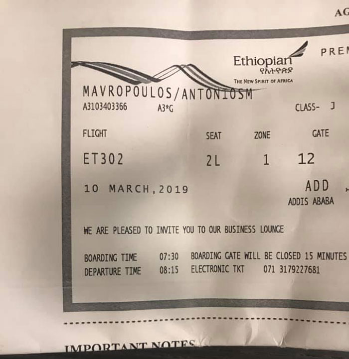 ผดส. รอดชีวิตปาฏิหาริย์ หลังจองตั๋ว เอธิโอเปียน แอร์ไลน์ส แต่มาสายจนตกเครื่อง