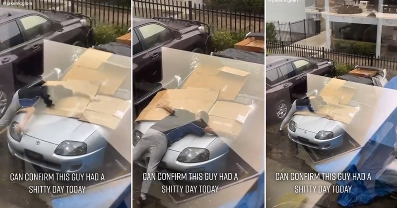 หนุ่มเอาตัวบังรถจากพายุลูกเห็บ