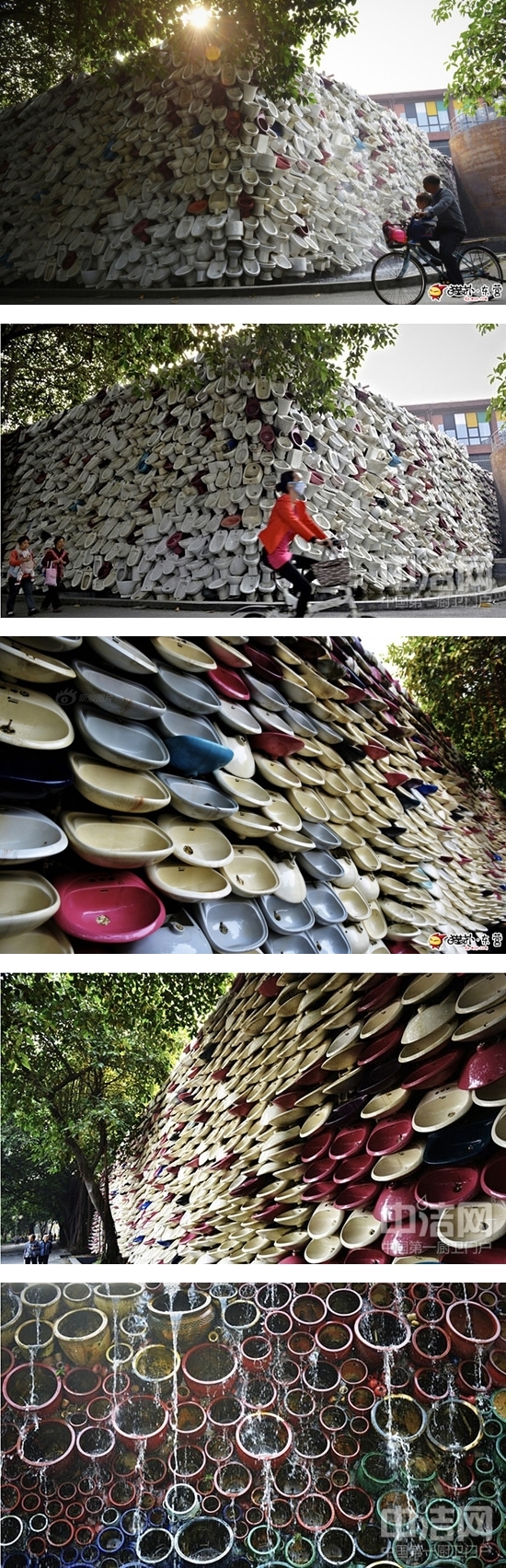 จีนผุดไอเดียสร้างศิลปะน้ำตกโถส้วม (ใช้แล้ว)