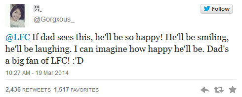 ลิเวอร์พูล ทวีตให้กำลังใจ ลูกสาวสจ๊วต MH370 You'll Never Walk Alone