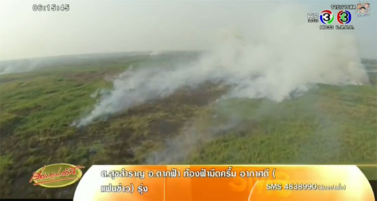 ไฟไหม้บึงสีไฟ พิจิตร ควันลอยฟุ้ง เกิดมลพิษทางอากาศ