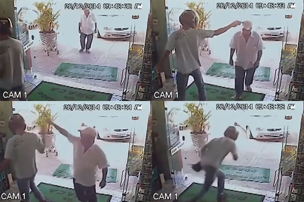 คลิปคุณตาเดินดุ่มเข้าร้านค้า เจอโจรยกปืนจ่อหัว แต่ไม่แคร์