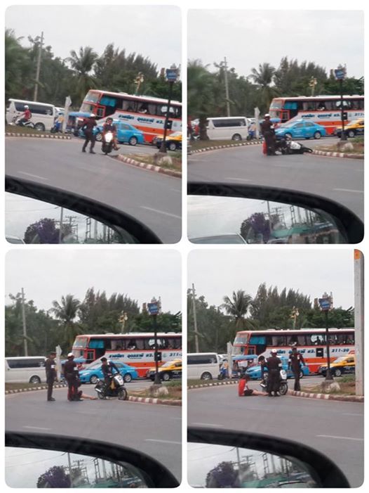 ตำรวจดักจับตรงหัวมุม กระชากมอเตอร์ไซค์ล้ม