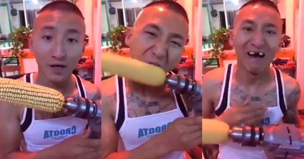 โชว์กินข้าวโพดด้วยสว่าน ทำฟันหน้าหลุดกระเด็น