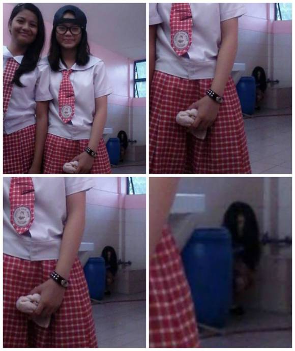 นักเรียนสาวแชะภาพคู่ เจอผีสาวผมยาวโผล่ในภาพ 