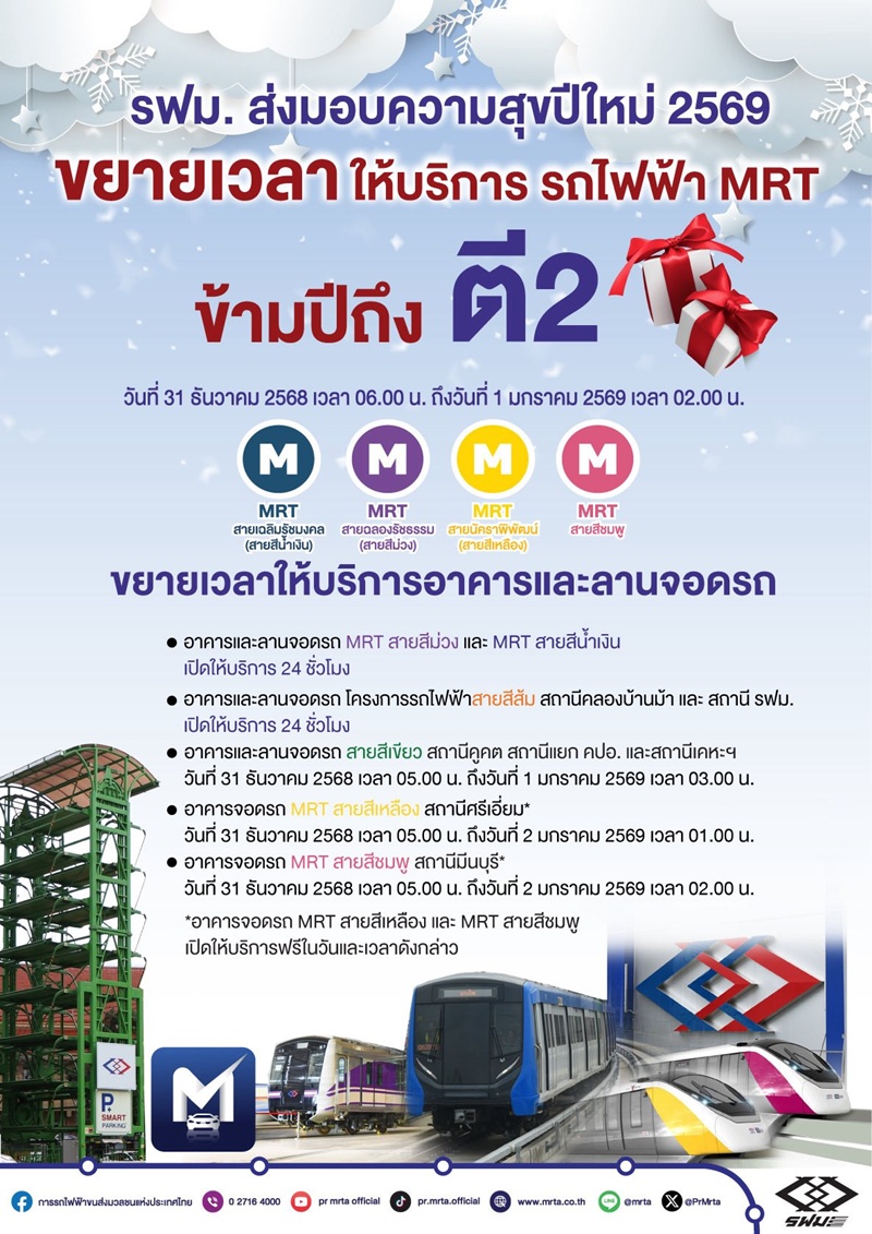 ปรับเวลาปิดให้บริการ รถไฟฟ้า MRT