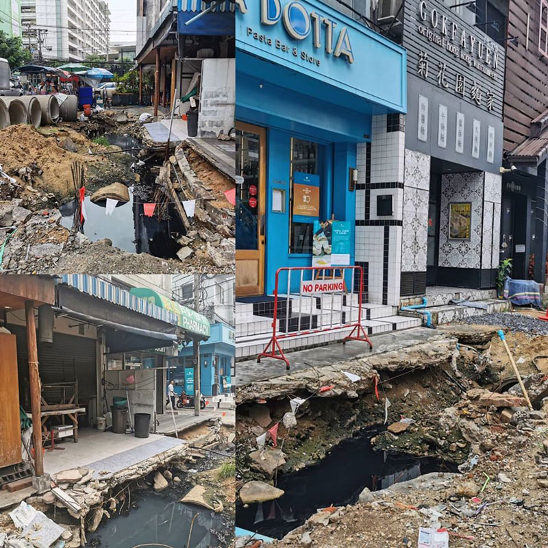 ทุบท่อน้ำหน้าร้าน Gokfayuen ทองหล่อ