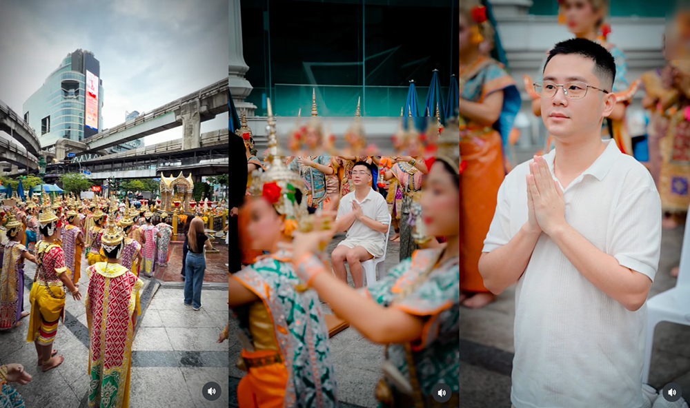 หนุ่มต่างชาติแก้บนศาลท้าวมหาพรหม