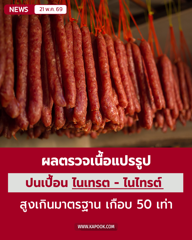 เนื้อสัตว์แปรรูป  ไนเทรต - ไนไทรต์ สูงเกือบ 50 เท่า