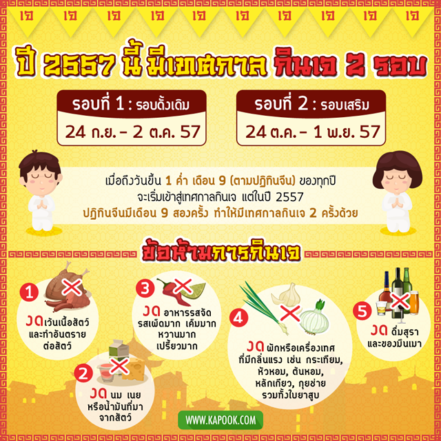 เทศกาลกินเจ 2557 มี 2 รอบ เริ่มวันที่ 24 กันยายน