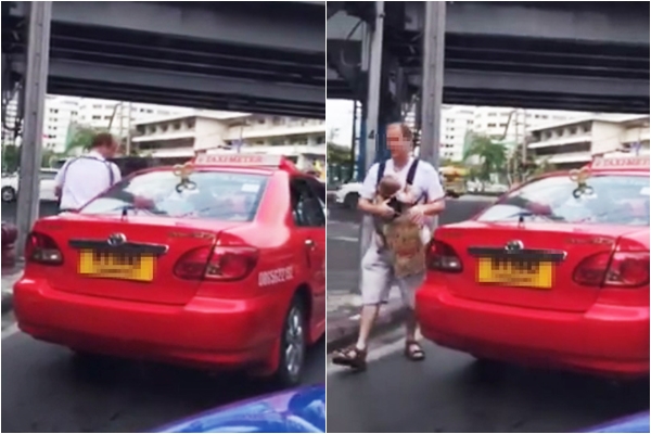 แท็กซี่สูบบุหรี่ในรถ ทำฝรั่งอุ้มลูกลงกลางทาง