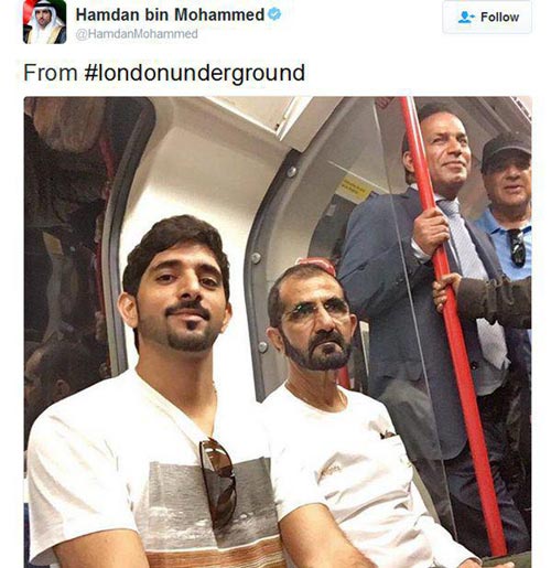 มกุฏราชกุมารแห่งดูไบ ใส่เสื้อยืดนั่งรถไฟใต้ดินในลอนดอน