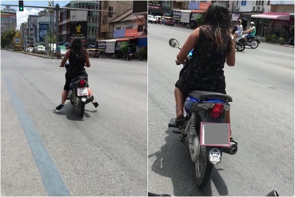  สาวโชว์เปรี้ยวเบิ้ลรถลั่นถนน ก่อนเงิบถูกจับไม่สวมหมวกกันน็อก